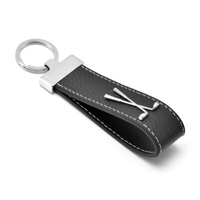 Golf key fob leather & stainless steel black