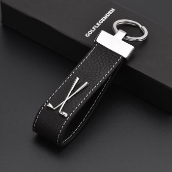Porte-clés Golf cuir & acier inoxydable noir 5