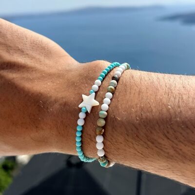 Summer Beaded Bracelet Men, Turquoise Beads Bracelet Men, Star Bracelet, Men Bracelet, Men Jewelry, Gift for Him, Made in Greece.