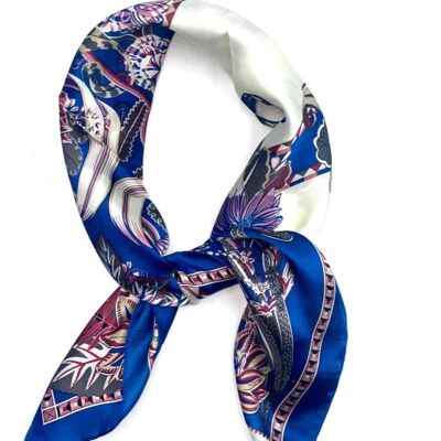 small silk touch scarf square D-7 blue