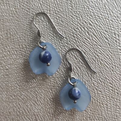 Petal earrings with natural sodalite - Golden stainless steel