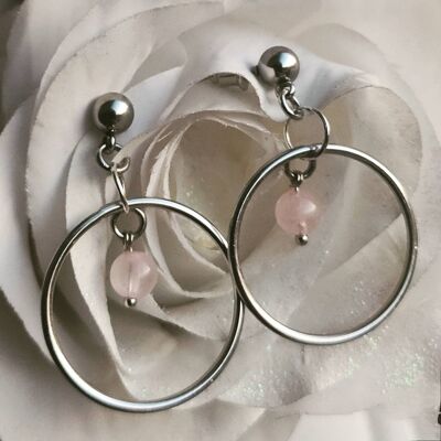 Boucles d'oreilles créoles quartz rose