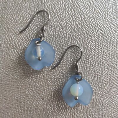 Boucles d'oreilles pétales avec pierres gemmes d'opalite - Bleu - Acier inoxydable doré