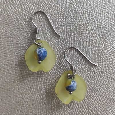 Boucles d'oreilles pétales avec agate naturelle - Jaune - Acier inoxydable doré