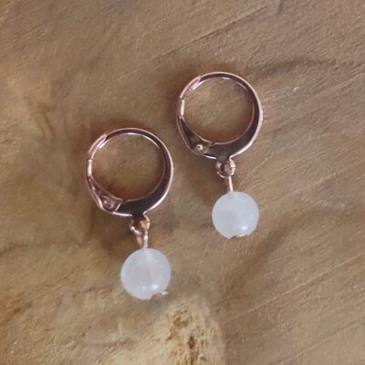 Huggie hoop earrings with rosequartz - Stainless steel