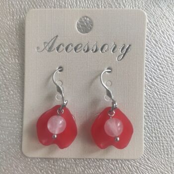 Boucles d'oreilles pétales avec quartz rose naturel - Rouge - Acier inoxydable doré 5