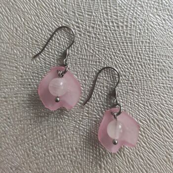 Boucles d'oreilles pétales avec quartz rose naturel - Turquoise - Acier inoxydable 3