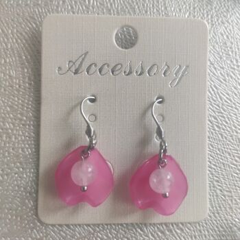 Boucles d'oreilles pétales avec quartz rose naturel - Turquoise - Acier inoxydable 4