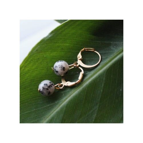 Natural gemstone huggie hoops - Camellia jade - 8mm - Golden stainless steel
