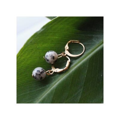 Natural gemstone huggie hoops - Giraffe skin agate (facetted) - 8mm - Golden stainless steel