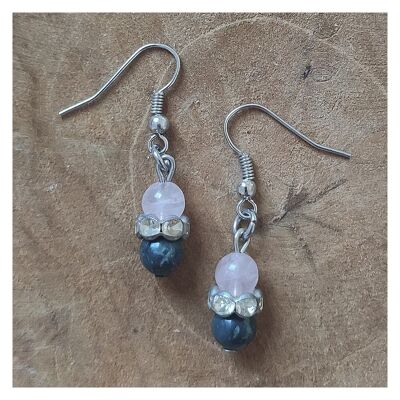 Boucles d'oreilles quartz rose et jaspe