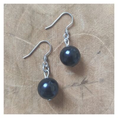 Boucles d'oreilles agate noire - 10mm - Acier inoxydable doré rose