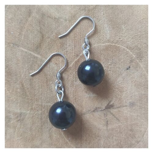 Black agate earrings - 10mm - Stainless steel