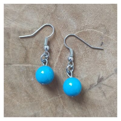 Boucles d'oreilles jade bleu - Acier inoxydable doré