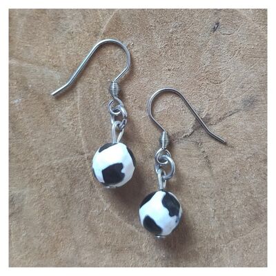 Boucles d'oreilles agate noire et blanche - Acier inoxydable doré rose