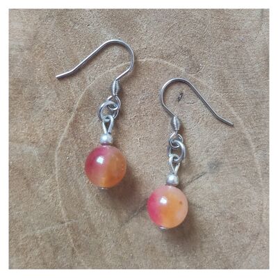 Orange Jade earrings - Rose golden stainless steel