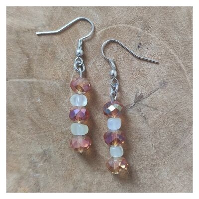 Boucles d'oreilles en cristal et jade naturel - Acier inoxydable doré rose