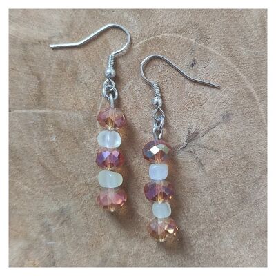 Crystal and natural jade earrings - Rose golden stainless steel