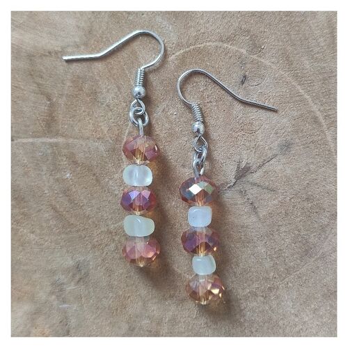 Crystal and natural jade earrings - Golden stainless steel