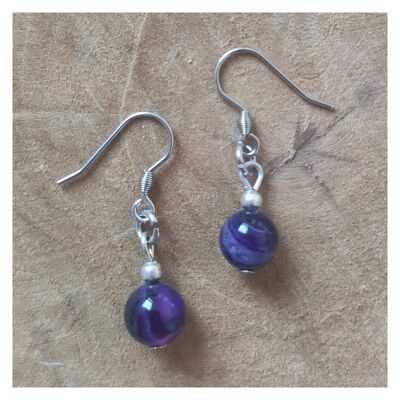 Boucles d'oreilles agate violette - 8mm