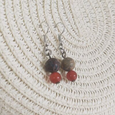 Natural jasper and carnelian earrings - Golden stainless steel