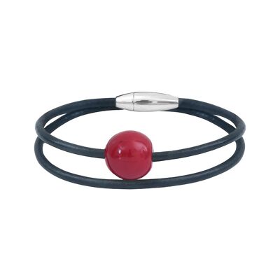 Pulsera Red Cherry en cuero y marfil vegetal.