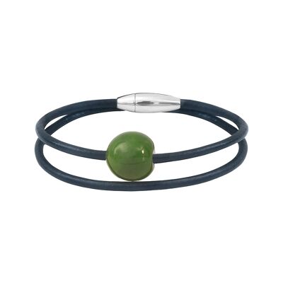 Cerise Vert bracelet in leather and vegetal ivory.