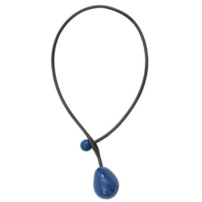 Navy blue CERISE necklace in vegetal ivory and leather