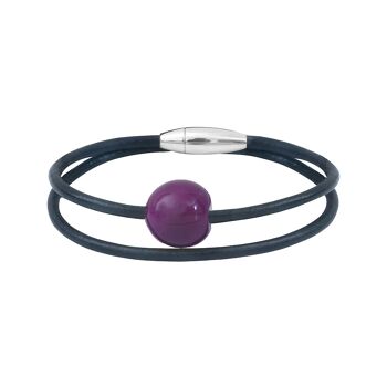 Bracelet Cerise Violet en cuir et ivoire végétal. 1