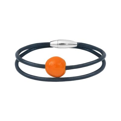 Bracelet Cerise Orange en cuir et ivoire végétal.