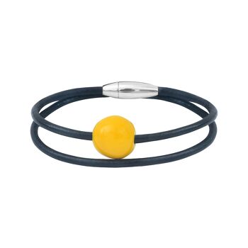 Bracelet Cerise Jaune en cuir et ivoire végétal. 1