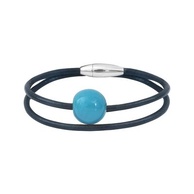 Cerise Turquoise Armband aus Leder und pflanzlichem Elfenbein.