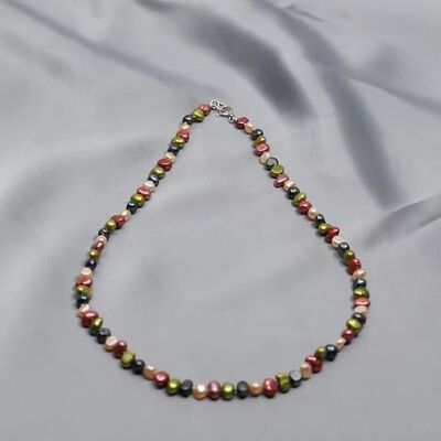 Freshwater Pearl Necklace Pebbles Coil Red & Green