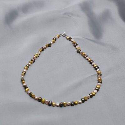 Freshwater Pearl Necklace Pebbles Coil Golden Green