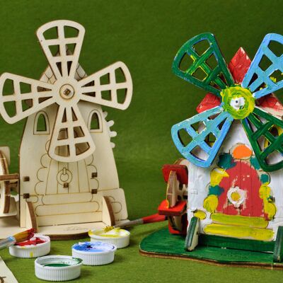 Mühle - 3D-Puzzle zum Ausmalen