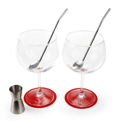 Set COCKTAIL-2 pailles+doseur+ 2 sous-verres+2 verres