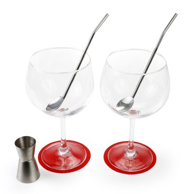 COCKTAIL set - 2 straws + measuring cup + 2 coasters + 2 glasses