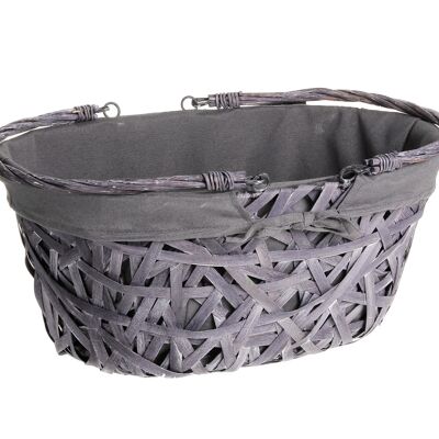 Oval wicker/wood basket gray fabric handle rab. GM