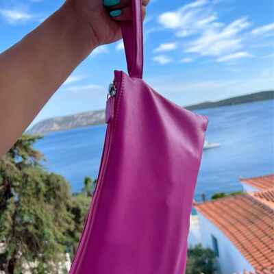 Fuchsia Leather Clutch, Evening Bag, Small Leather Bag, Leather Clutch, Gift for Her, Made from Full Grain Leather. - Fuchsia Mini