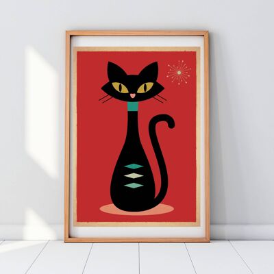 Affiche moderne de chat noir du milieu du siècle Impression artistique