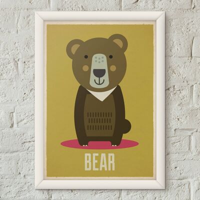 Poster di stampa d'arte della scuola materna retrò dei bambini dell'orso
