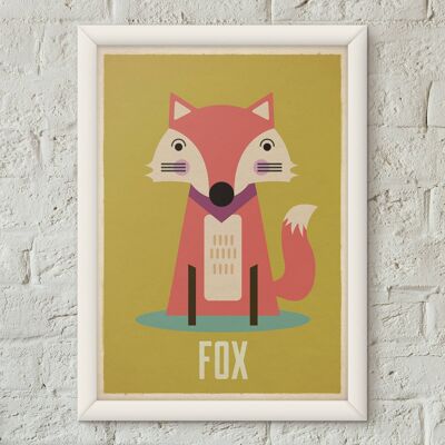 Impression d'art de pépinière rétro pour enfants Fox Kids Poster