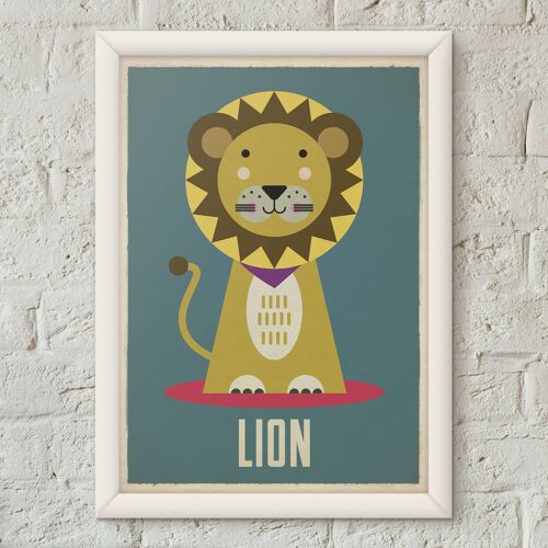 Lion Kids Child's Retro Nursery Art Print Poster
