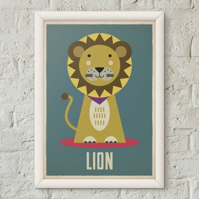 Poster di stampa d'arte della scuola materna retrò per bambini Lion Kids