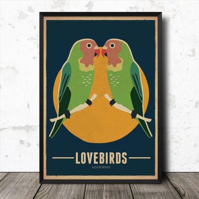 Lovebirds Bird Vintage Retro Style Nature Poster Art Print