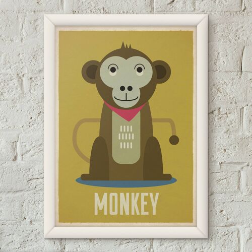 Monkey Kids Child's Retro Nursery Art Print Poster