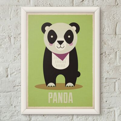Poster di stampa d'arte della scuola materna retrò per bambini Panda Kids