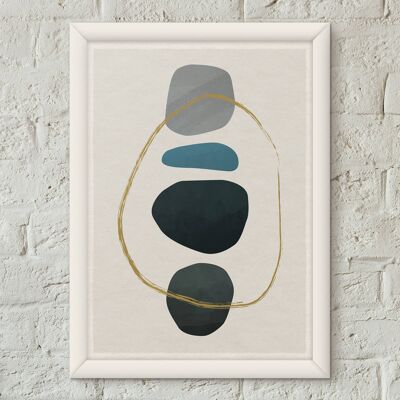 Pebbles 11 Impression d'art minimaliste de style nordique Scandi Poster