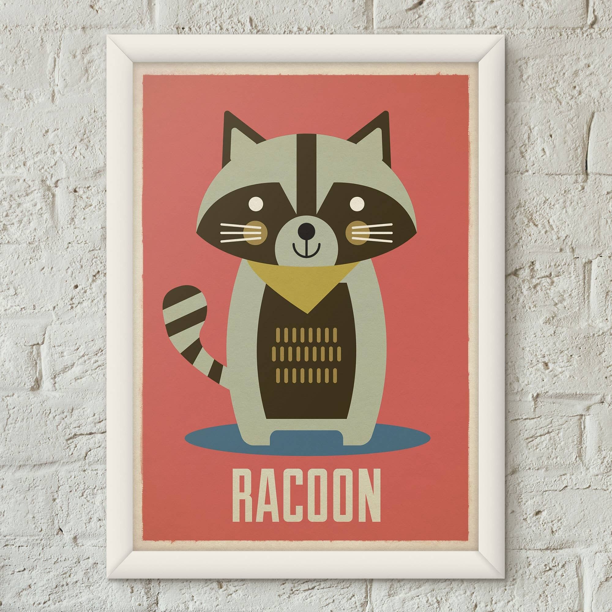 Impresión del arte retro de la guardería del niño de Racoon Kids Póster