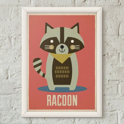 Racoon Kids Child's Retro Nursery Art Print Poster